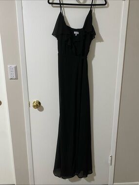 Tobi Black Ruffle Spaghetti-Strap Maxi